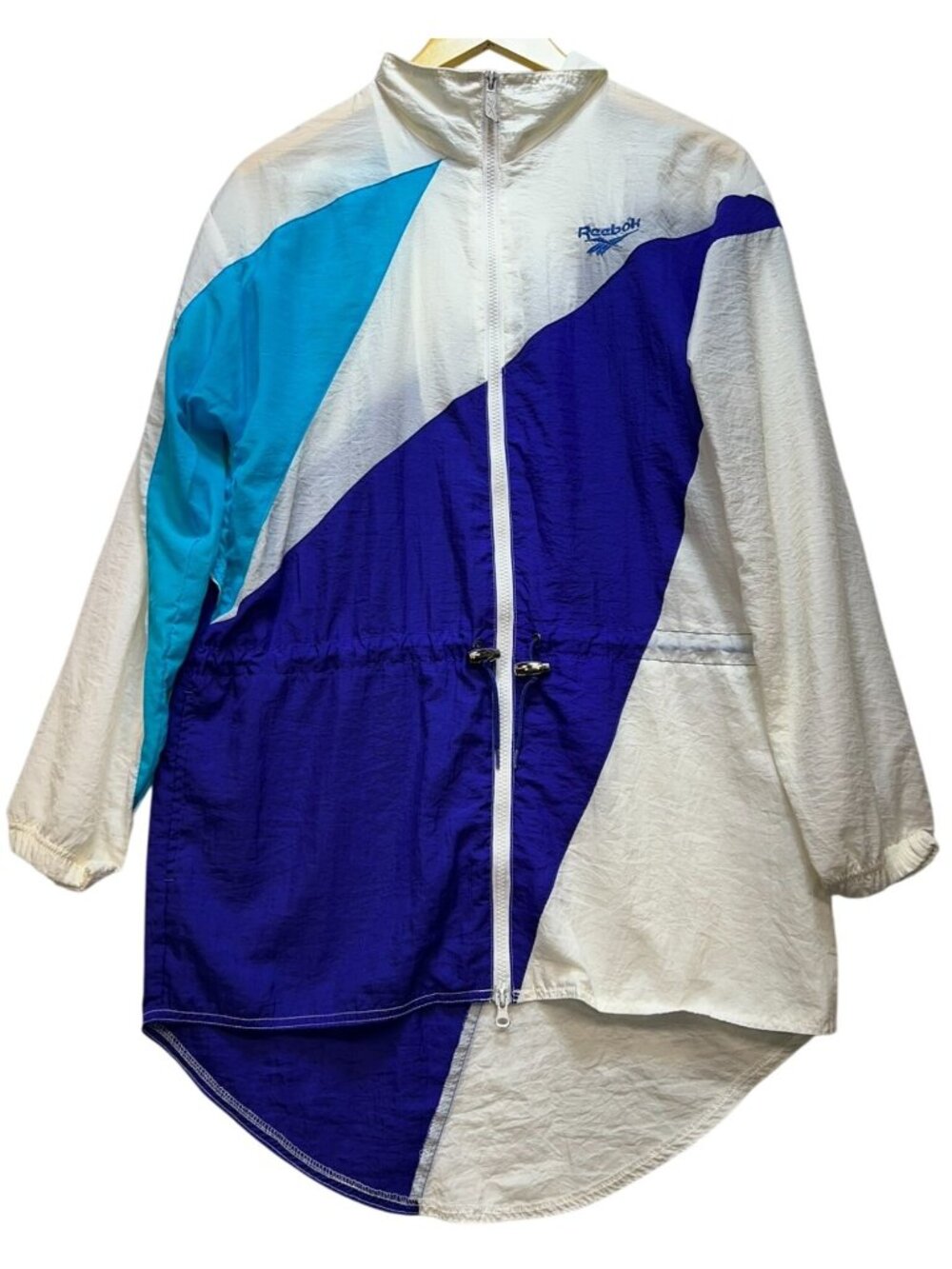 Reebok Women's Zip Up Cardigan Jacket Lightweight Size M White Blue Long Sleeve